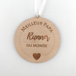 Médaille running en bois - Meilleur papa runner (coeur)