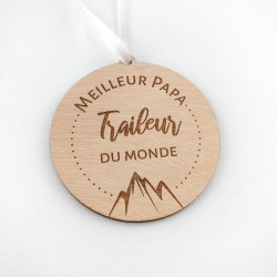 Médaille trail en bois - Meilleur papa traileur
